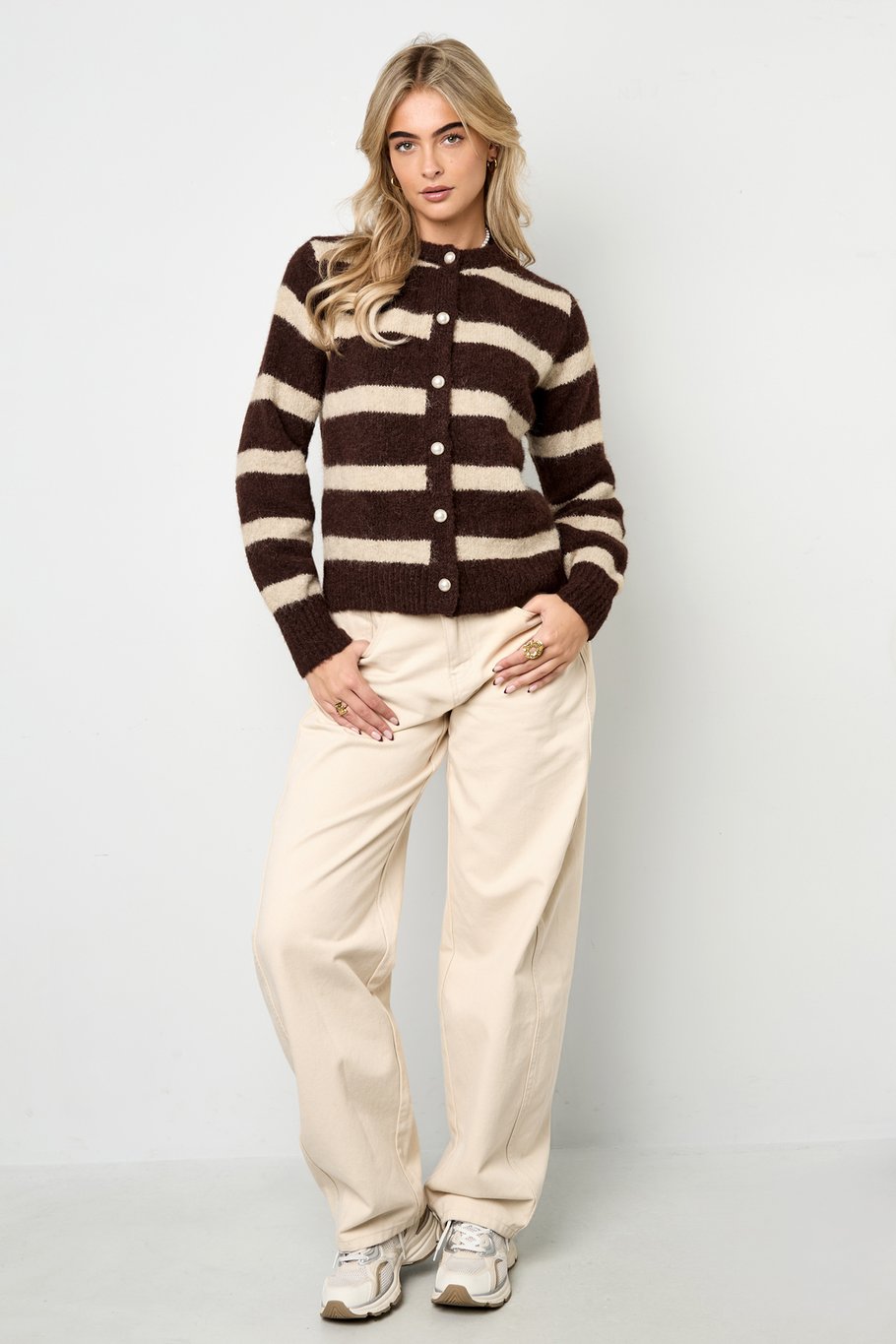 Polyester fiber (polyester) Knit cardigan Stripes Casual Fall/Winter  Clothes Picture5
